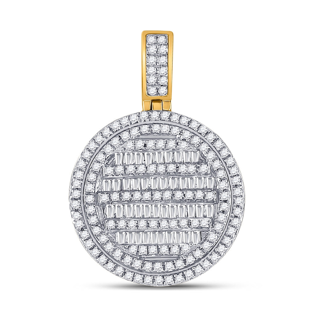 10K Yellow Gold Mens Baguette Diamond Circle Charm Pendant 3/4 Cttw