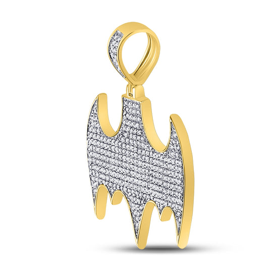 10kt Yellow Gold Mens Round Diamond Statement Charm Pendant 7/8 Cttw