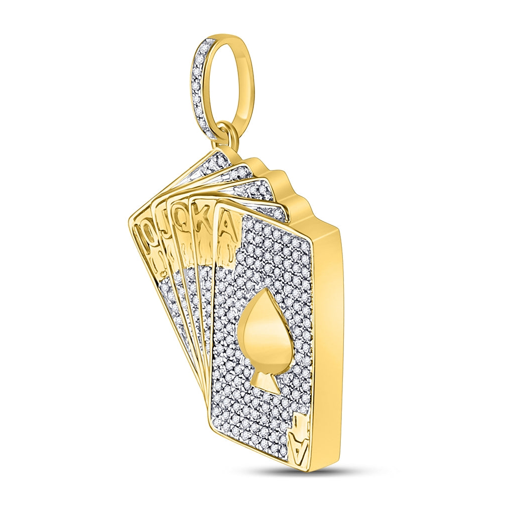 10K Yellow Gold Mens Round Diamond Royal Flush Charm Pendant 5/8 Cttw