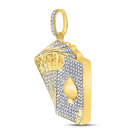 10K Yellow Gold Mens Round Diamond Royal Flush Charm Pendant 5/8 Cttw