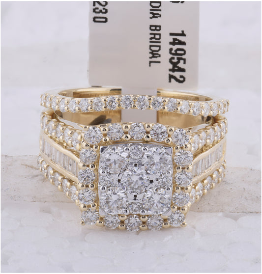 14K Yellow Gold Round Diamond Square Halo Bridal Wedding Ring Band Set 2-1/4 Cttw, Womens Size: 5-10