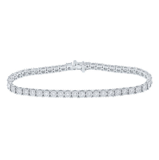 10K White Gold Womens Round Diamond Studded Tennis Bracelet 2 Cttw