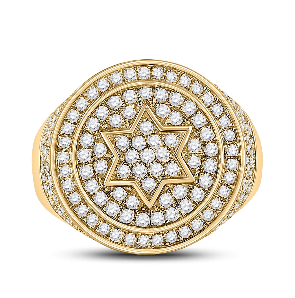 10K Yellow Gold Mens Round Diamond Magen David Star Circle Ring 2 Cttw, Mens Size: 7-13