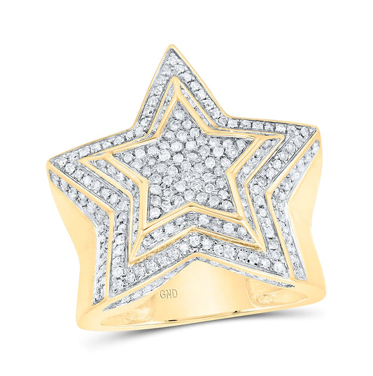10K Yellow Gold Mens Round Diamond Star Ring 7/8 Cttw, Mens Size: 7-13