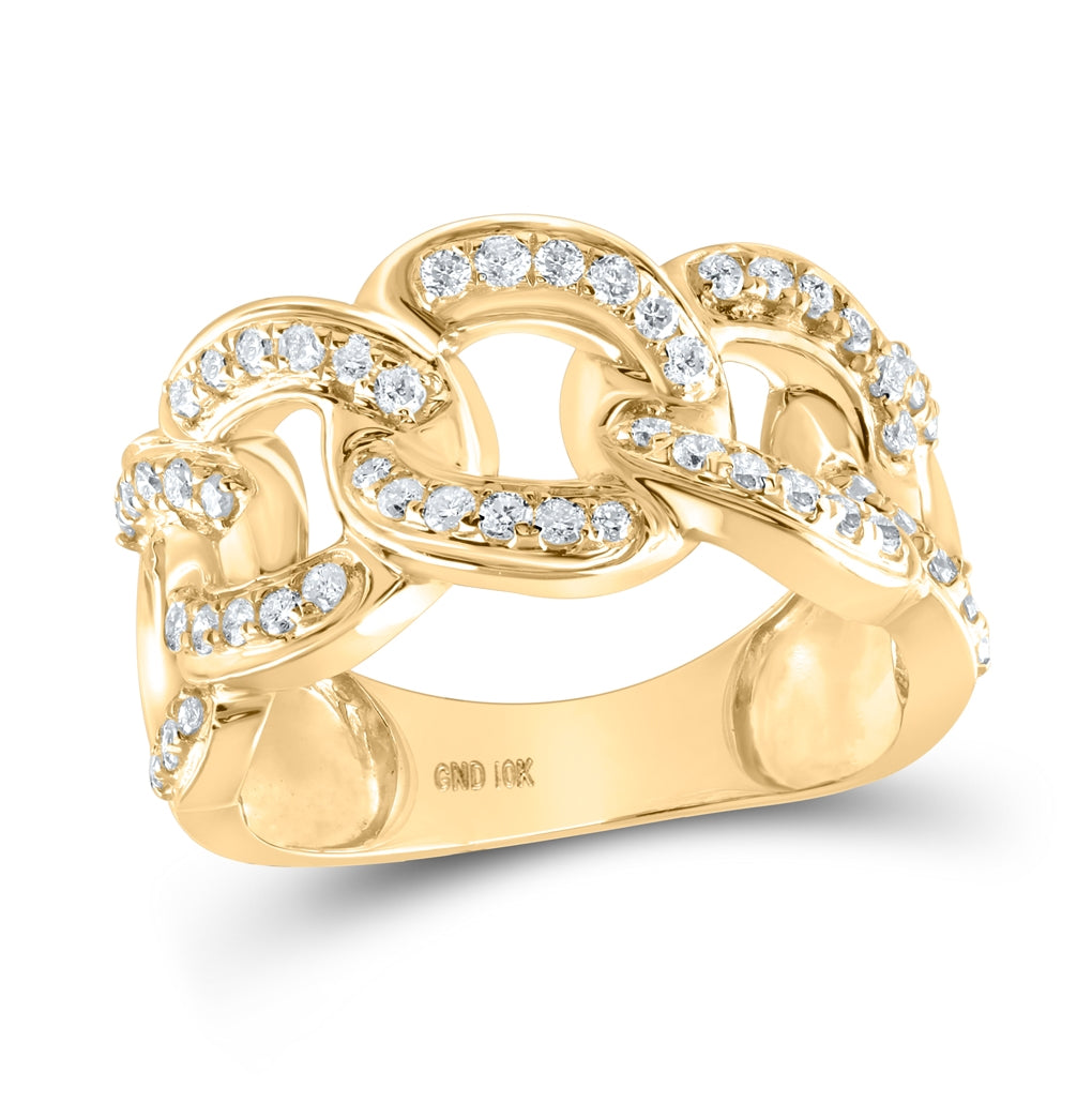 10K Yellow Gold Mens Round Diamond Miami Cuban Band Ring 1 Cttw, Mens Size: 7-13