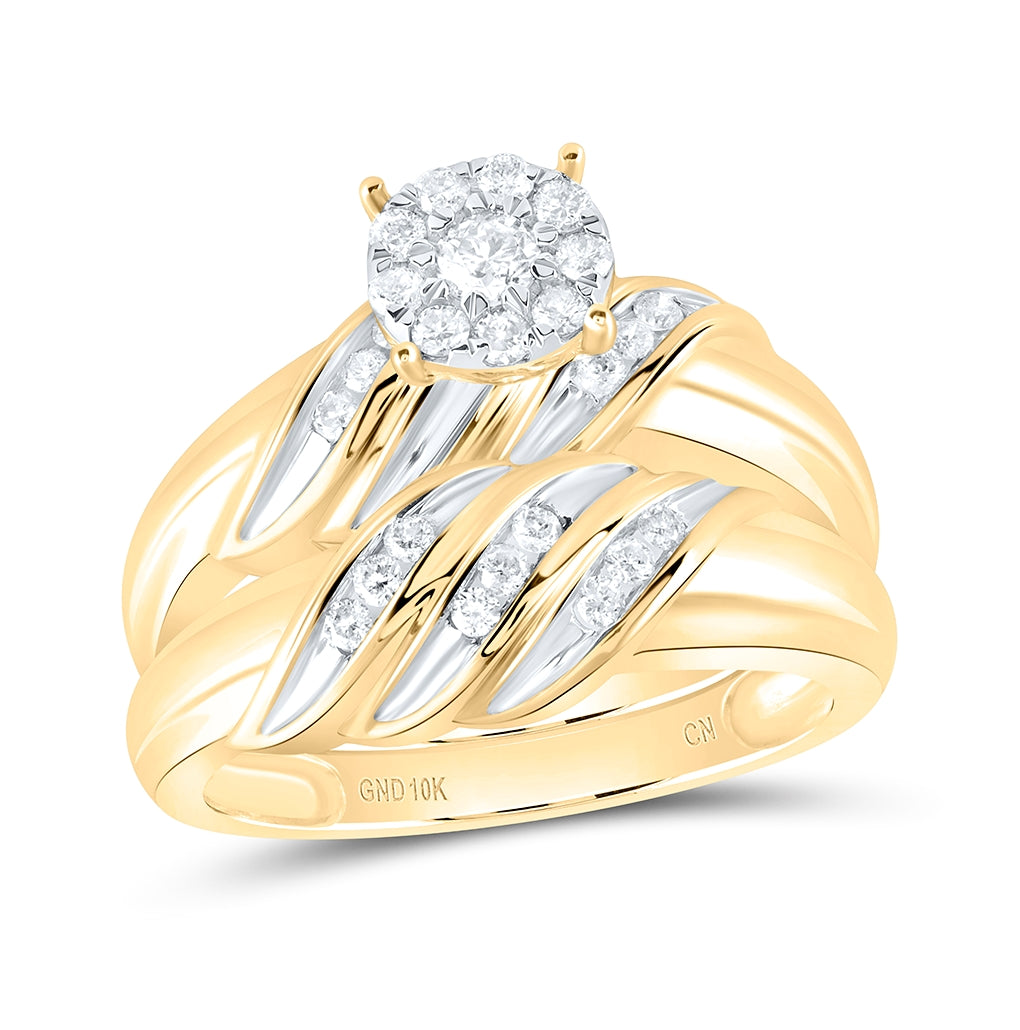 10K Yellow Gold His Hers Round Diamond Solitaire Matching Wedding Set 5/8 Cttw, Womens Size: 5-10, Mens Size: 7-13