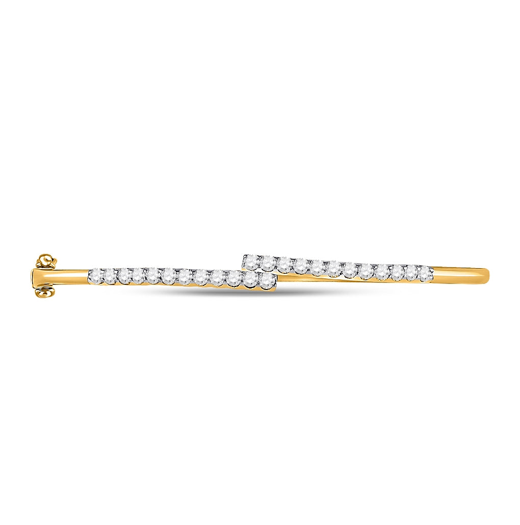 14kt Yellow Gold Womens Round Diamond Bypass Bangle Bracelet 1.00 Cttw