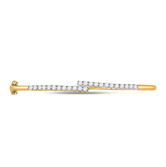 14kt Yellow Gold Womens Round Diamond Bypass Bangle Bracelet 1.00 Cttw