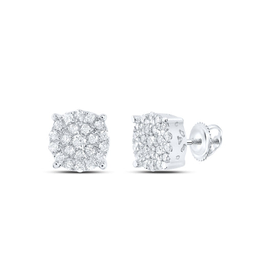 14K White Gold Womens Round Diamond Cluster Earrings 1/2 Cttw, Length: 0.28 In, Width: 0.28 In
