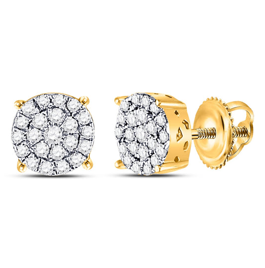 14K Yellow Gold Womens Round Diamond Cluster Earrings 1/4 Cttw, Length: 0.24 In, Width: 0.24 In