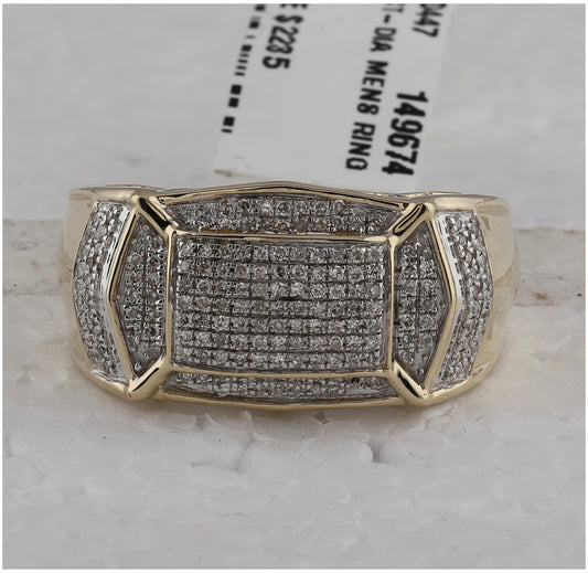 10K Yellow Gold Mens Round Diamond Fashion Cluster Ring 1/2 Cttw, Mens Size: 7-13
