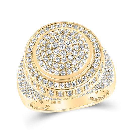 10K Yellow Gold Mens Round Diamond Circle Ring 2-1/5 Cttw, Mens Size: 7-13