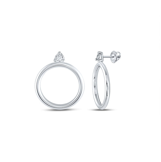 Sterling Silver Womens Round Diamond Fashion Circle Earrings 1/20 Cttw