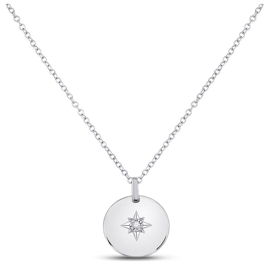 Sterling Silver Womens Round Diamond Starburst Fashion Necklace .02 Cttw