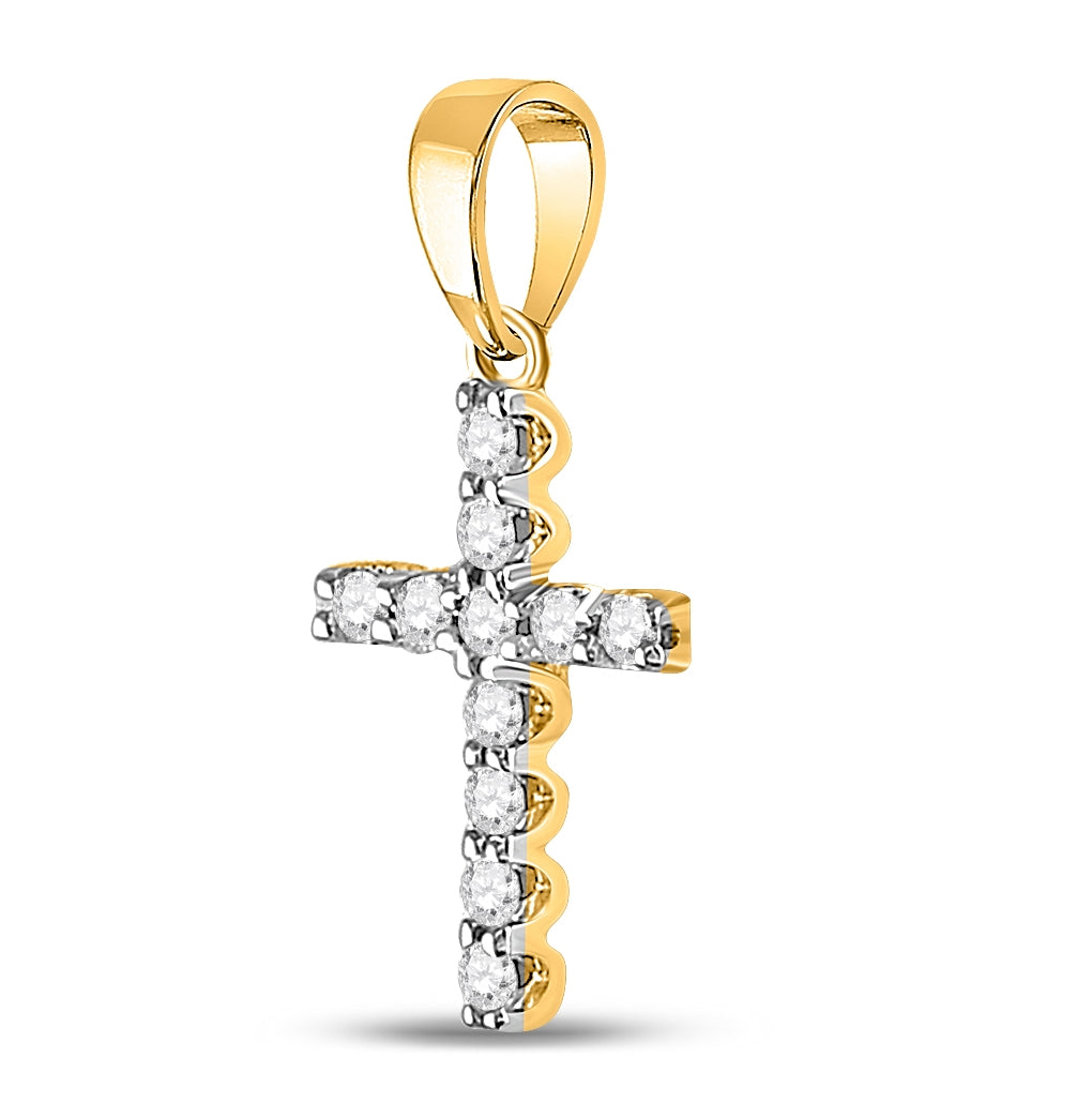 14K Yellow Gold Womens Round Diamond Cross Pendant 1/5 Cttw