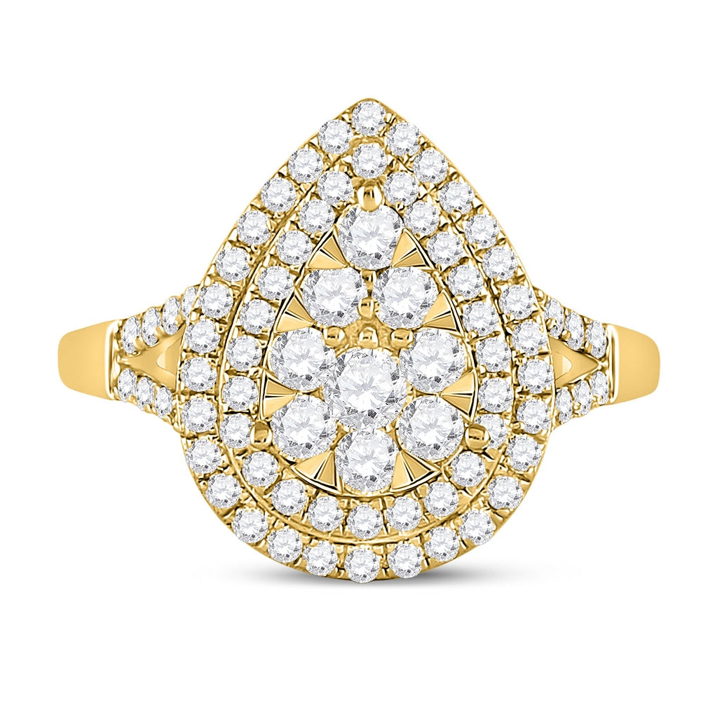 14K Yellow Gold Womens Round Diamond Teardrop Ring 1 Cttw, Womens Size: 5-10