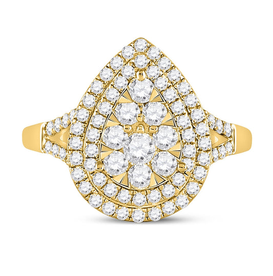14K Yellow Gold Womens Round Diamond Teardrop Ring 1 Cttw, Womens Size: 5-10
