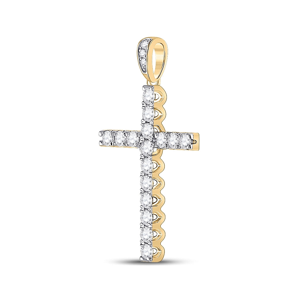 14K Yellow Gold Womens Round Diamond Cross Pendant 1/2ctw