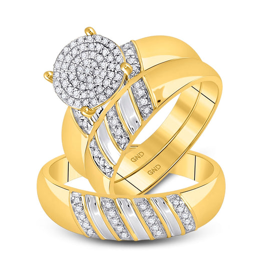 10K Yellow Gold His Hers Round Dia. Cluster Matching Wedding Set 1/3ctw, Women's Size: 5-10, Men's Size: 7-13