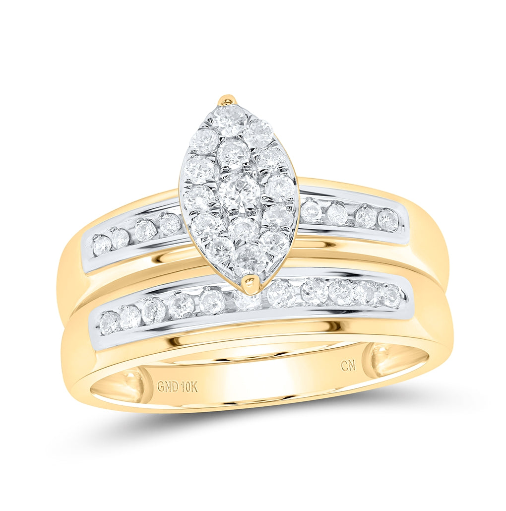 10K Yellow Gold His Hers Round Dia. Cluster Matching Wedding Set 3/4ctw, Women's Size: 5-10, Men's Size: 7-13