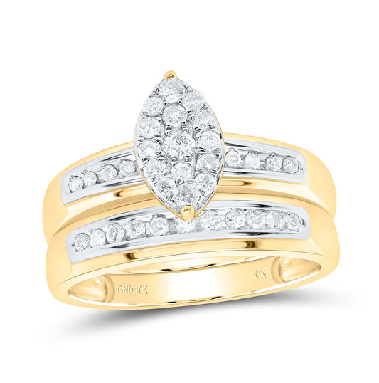 10K Yellow Gold His Hers Round Dia. Cluster Matching Wedding Set 3/4ctw, Women's Size: 5-10, Men's Size: 7-13