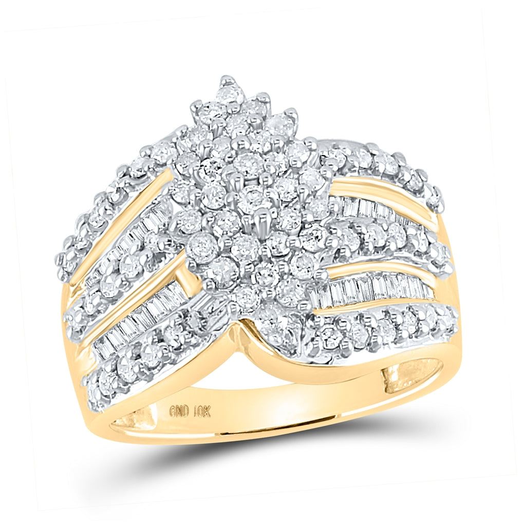 10K Yellow Gold Womens Round Diamond Oval-shape Cluster Ring 1 Cttw, Womens Size: 5-10