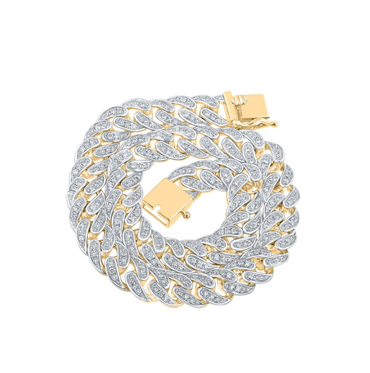10kt Yellow Gold Mens Round Diamond Cuban Fashion Bracelet 2-5/8 Cttw