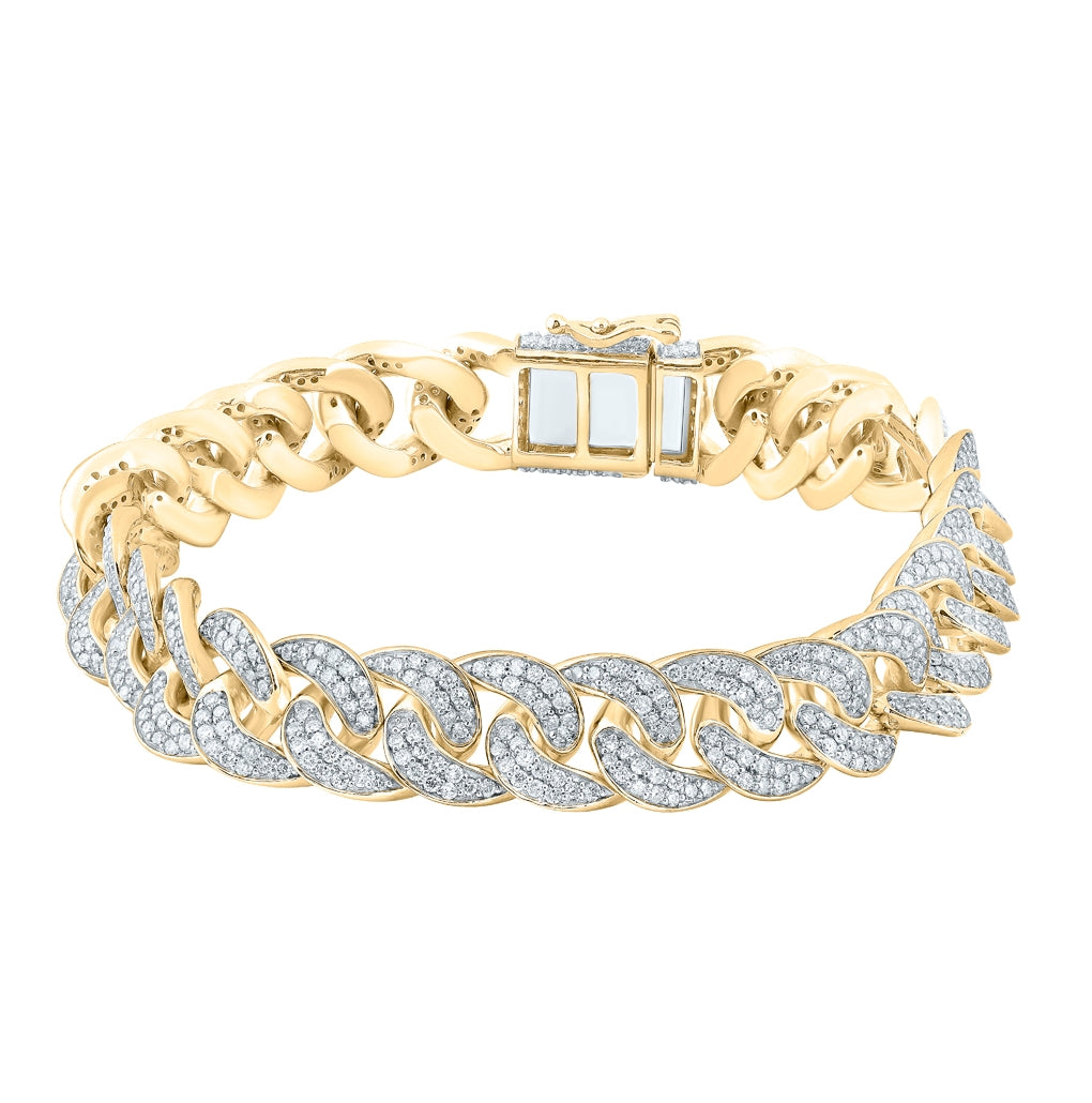10K Yellow Gold Mens Round Diamond Cuban Link Bracelet 6-3/4 Cttw