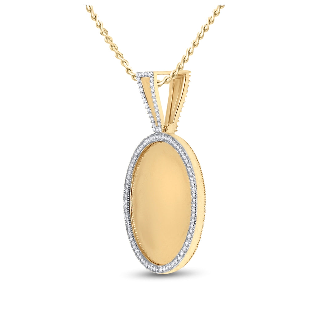 10K Yellow Gold Mens Round Diamond Circle Picture Memory Pendant 5/8 Cttw, Length: 1.91 In, Width: 1.3 In
