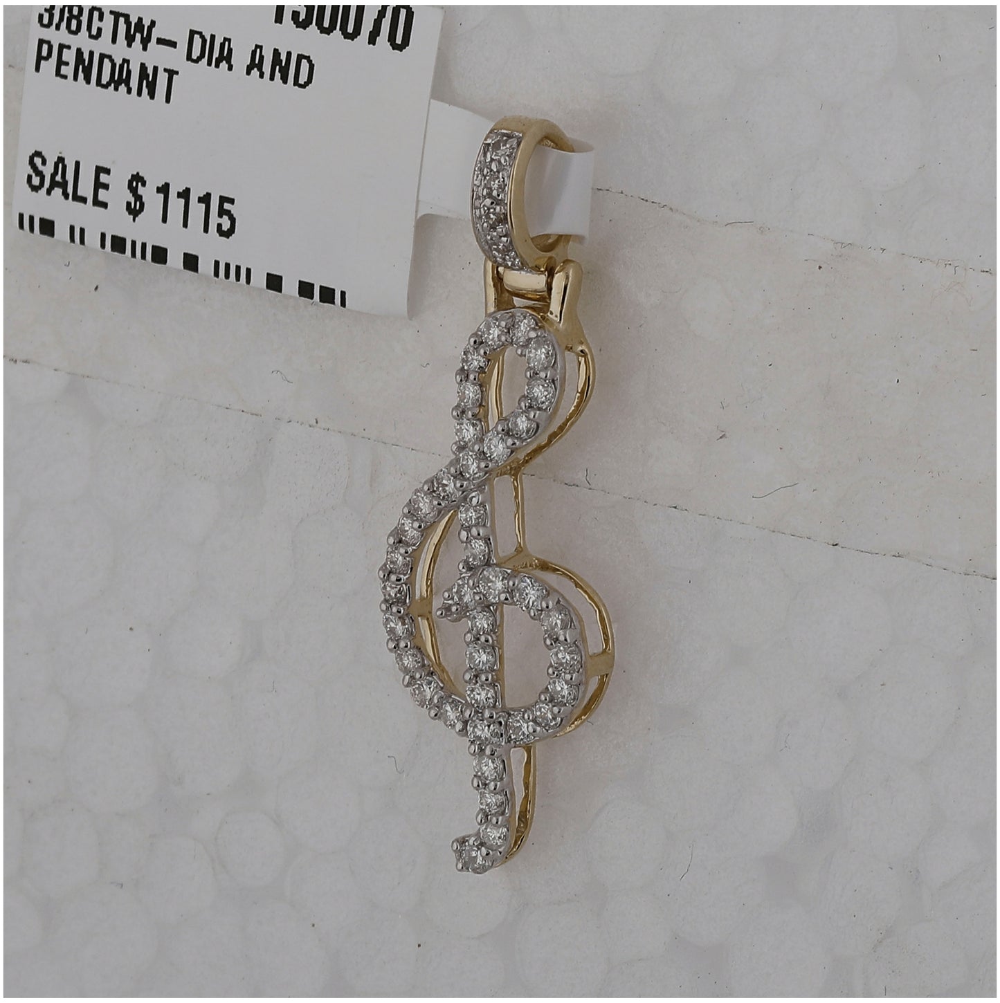 10K Yellow Gold Womens Round Diamond Music Treble Note Pendant 3/8 Cttw