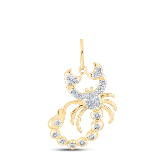 10kt Yellow Gold Mens Round Diamond Scorpion Charm Pendant 1/10 Cttw