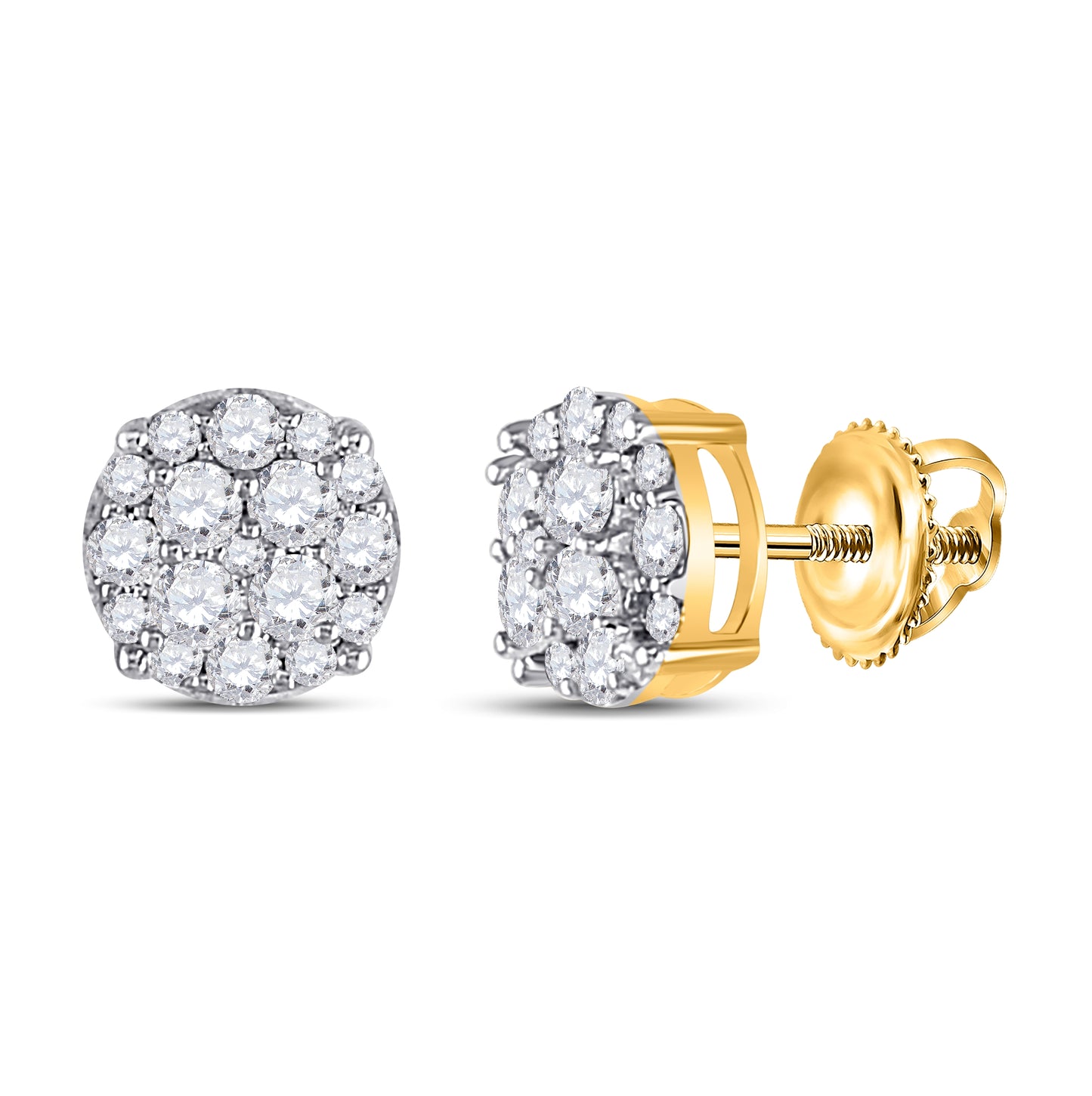 10K Yellow Gold Womens Round Diamond Cluster Earrings 1/2ctw