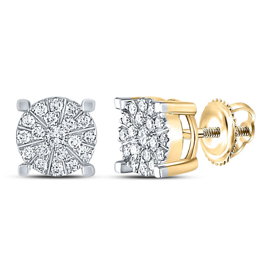 10K Yellow Gold Womens Round Diamond Fashion Cluster Earrings 1/4 Cttw, Length: 0.26 In, Width: 0.22 In