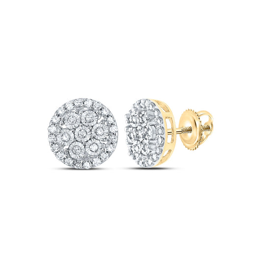 10K Yellow Gold Womens Round Diamond Circle Cluster Earrings 1/4 Cttw, Length: 0.33 In, Width: 0.33 In