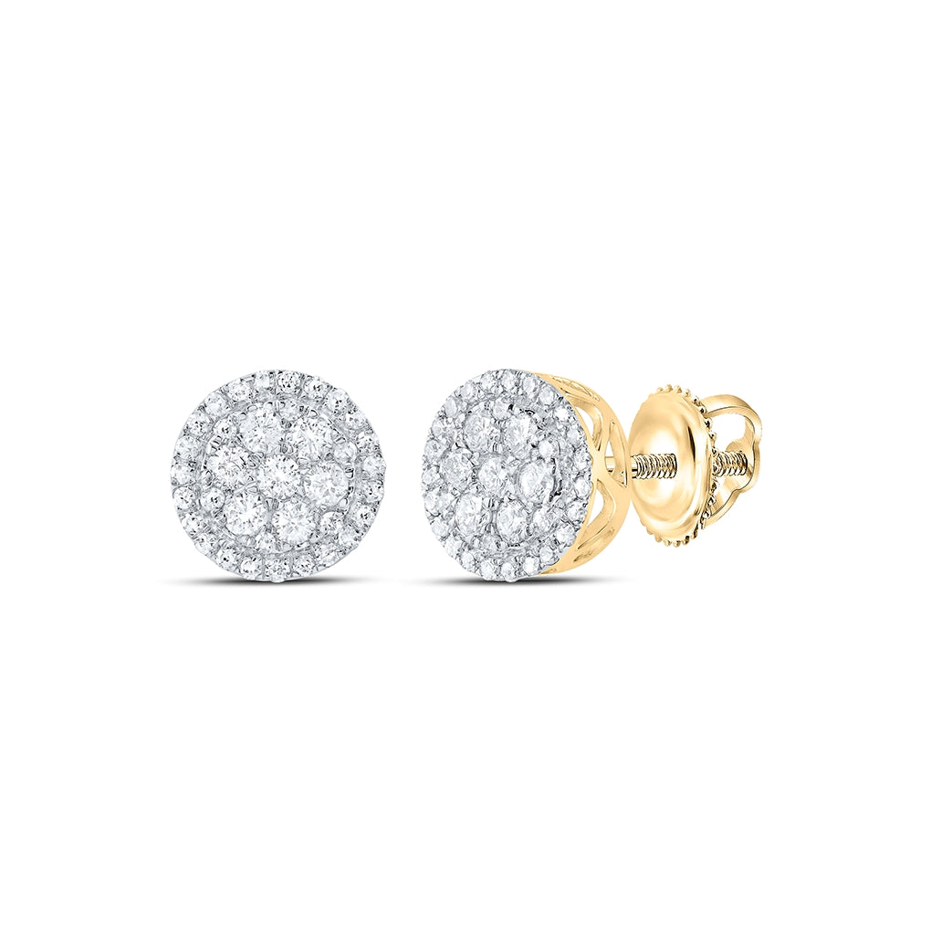 10K Yellow Gold Womens Round Diamond Flower Cluster Earrings 1/2 Cttw