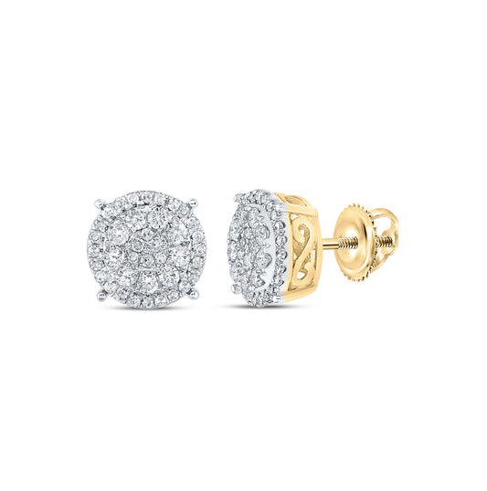 10K White Or Yellow Gold Womens Round Diamond Fashion Cluster Earrings