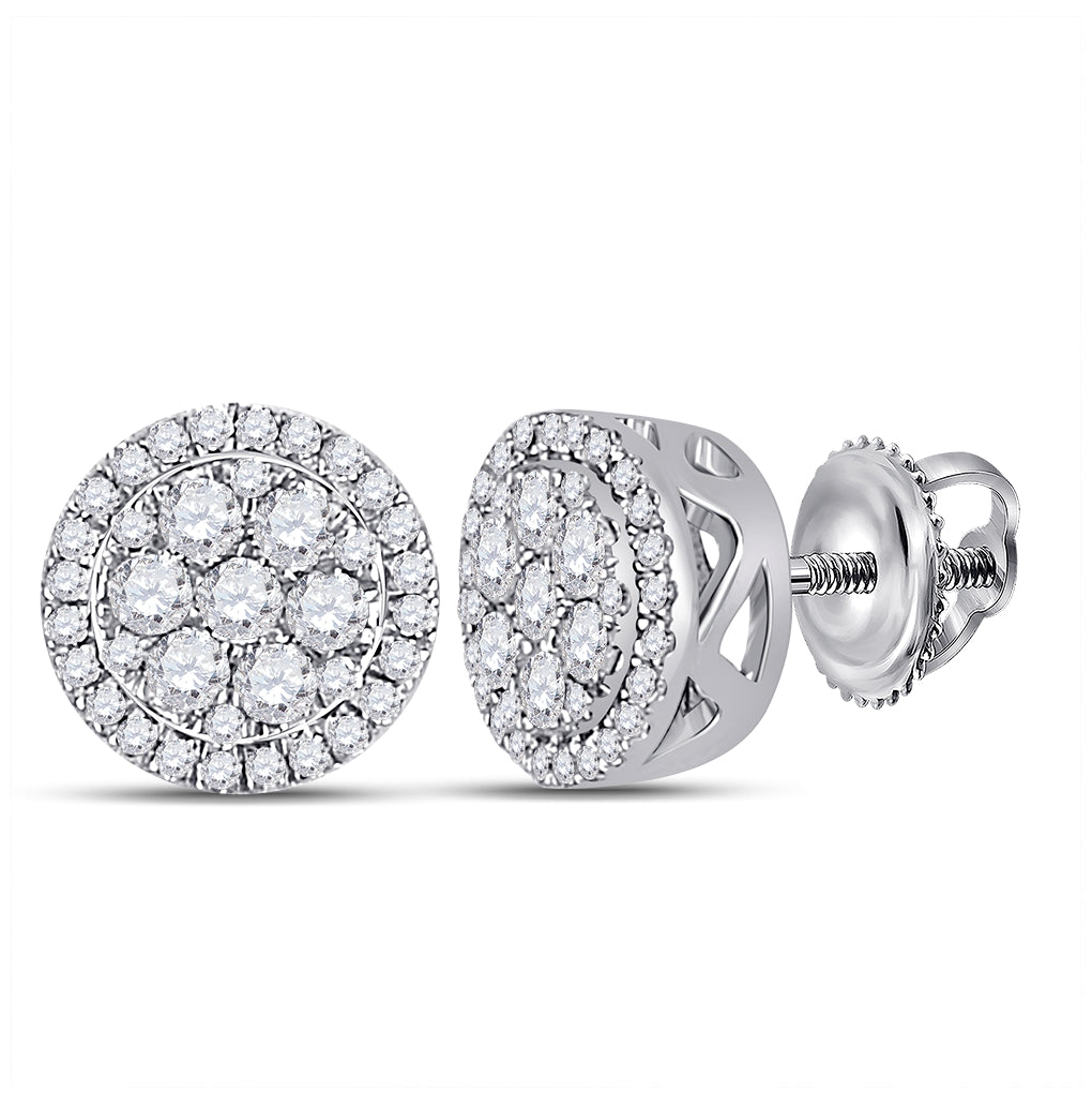 10K White Or Yellow Gold Womens Round Diamond Flower Cluster Earrings