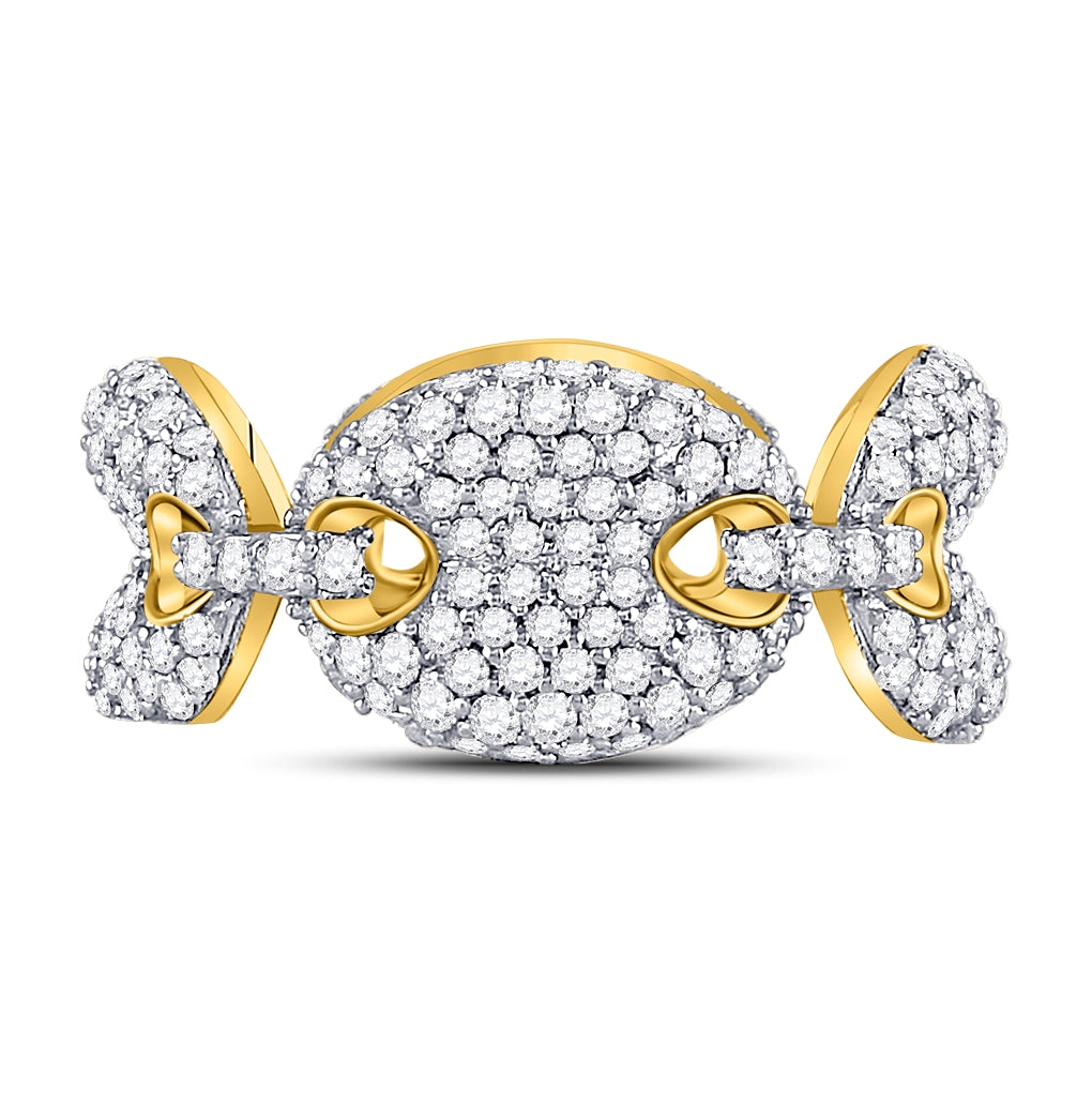 10K Yellow Gold Mens Round Diamond Statement Link Band Ring 2 Cttw, Mens Size: 7-13