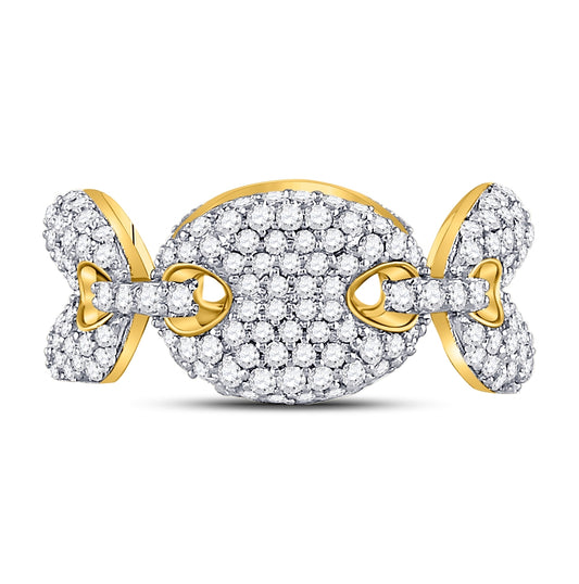 10K Yellow Gold Mens Round Diamond Statement Link Band Ring 2 Cttw, Mens Size: 7-13