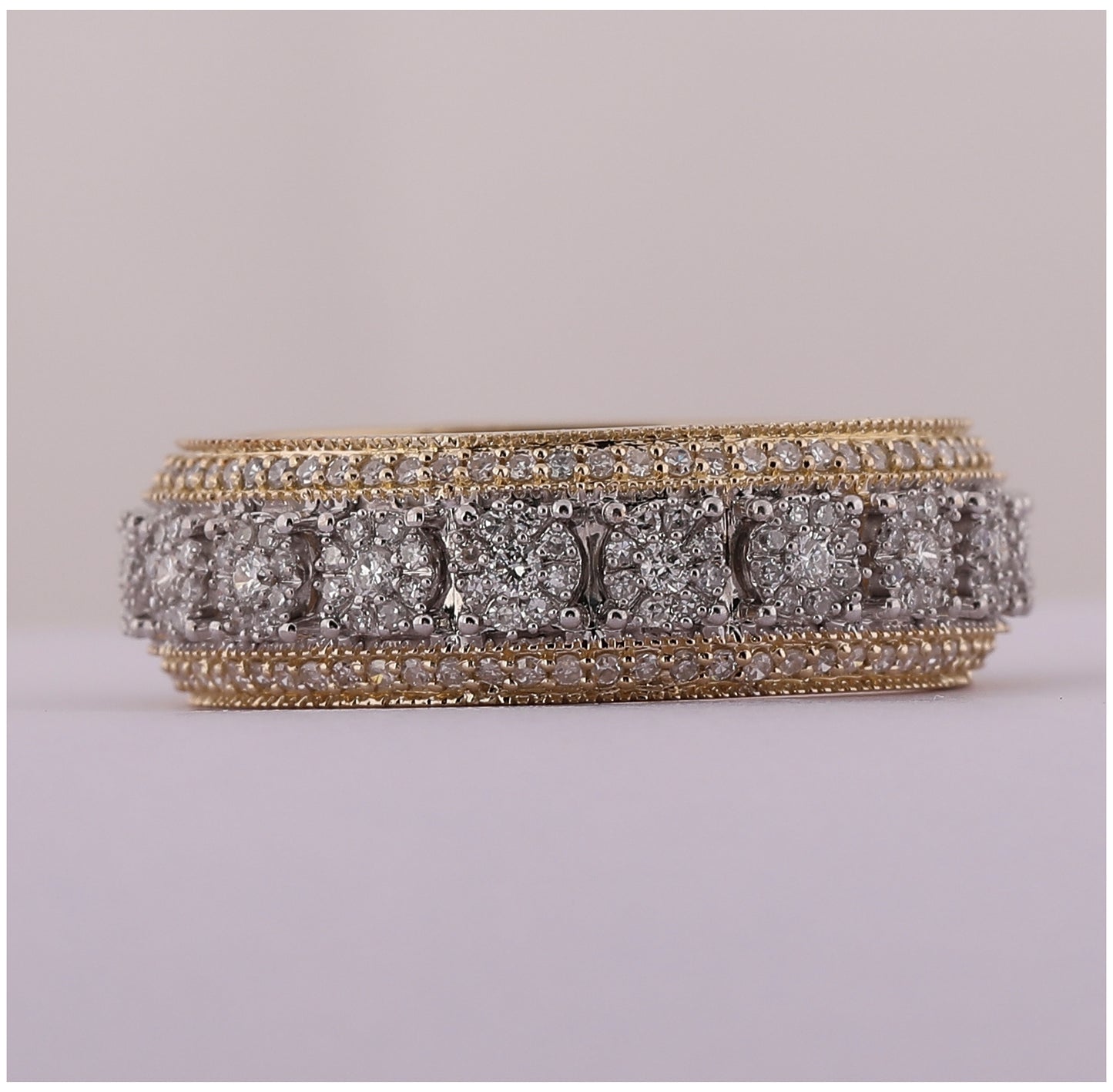 10K Yellow Gold Mens Round Diamond Statement Cluster Band Ring 1-1/4 Cttw, Mens Size: 7-13