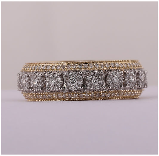 10K Yellow Gold Mens Round Diamond Statement Cluster Band Ring 1-1/4 Cttw, Mens Size: 7-13