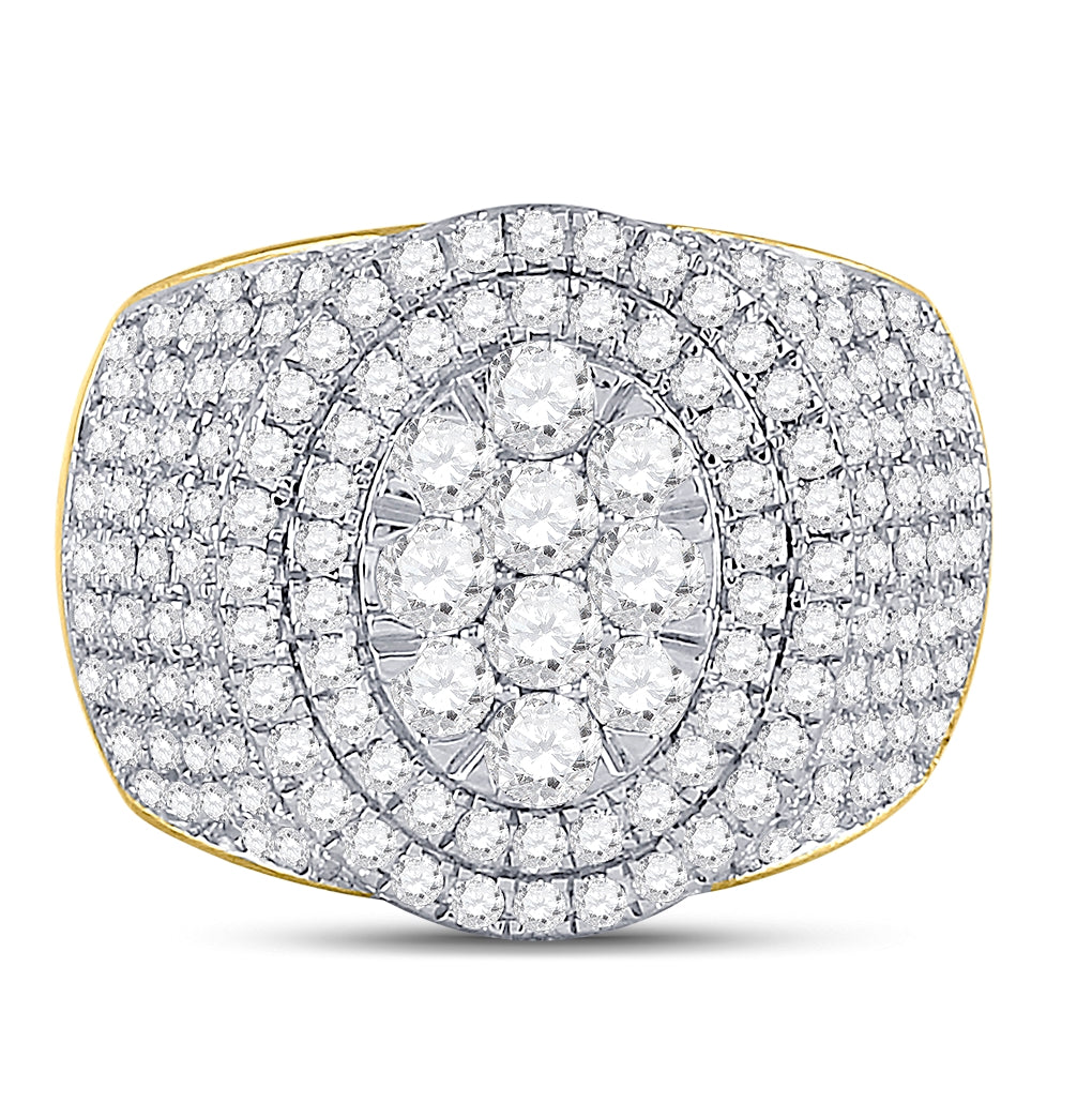 10K Yellow Gold Mens Round Diamond Statement Cluster Ring 2-1/2 Cttw, Mens Size: 7-13