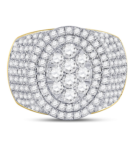 10K Yellow Gold Mens Round Diamond Statement Cluster Ring 2-1/2 Cttw, Mens Size: 7-13