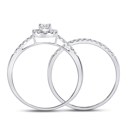 10K White Gold Round Diamond Bridal Wedding Ring Band Set 1/2ctw, Womens Size: 5-10