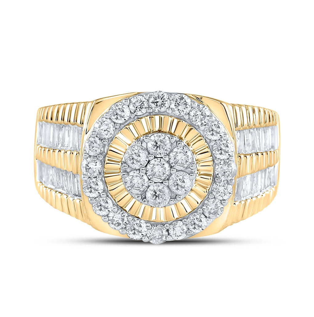 10K Yellow Gold Mens Round Diamond Cluster Ring 1-3/4 Cttw, Mens Size: 7-13