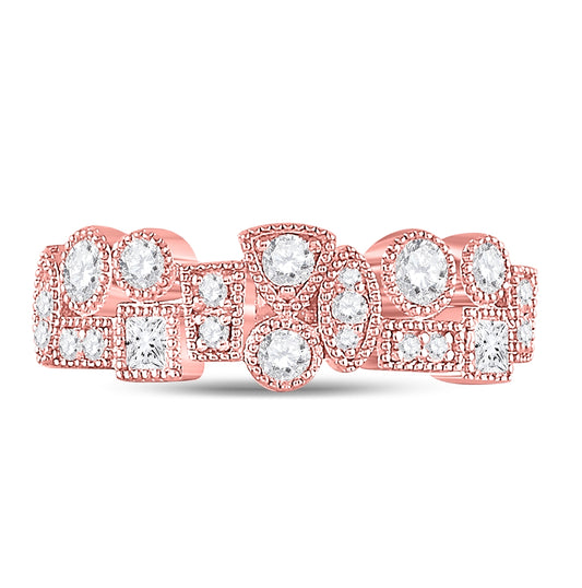 10K Rose Gold Womens Round Diamond Geometric Band Ring 5/8 Cttw, Womens Size: 5-10