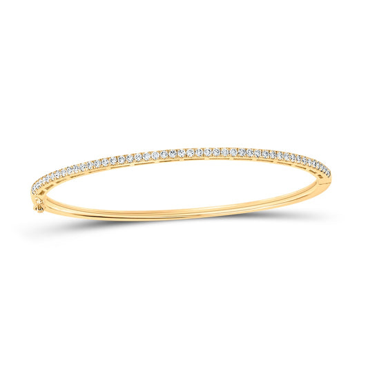 14K Yellow Gold Womens Round Diamond Single Row Bangle Bracelet 1 Cttw