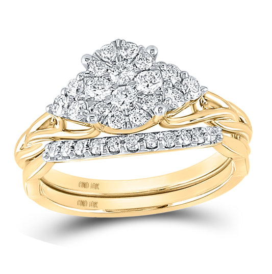 10kt Yellow Gold Womens Round Diamond Bridal Wedding Engagement Ring Band Set 5/8 Cttw