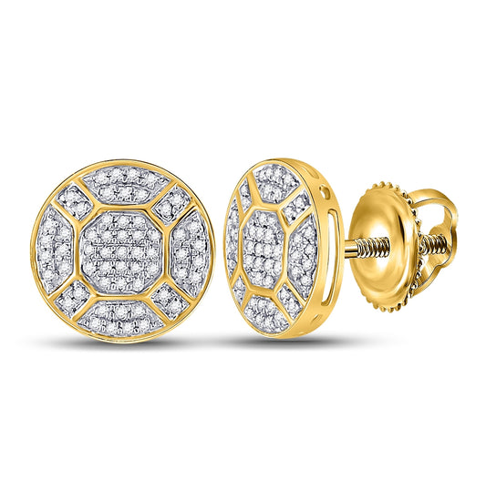 10K Yellow Gold Round Diamond Circle Cluster Earrings 1/3 Cttw
