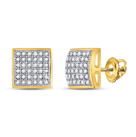 10K Yellow Gold Womens Round Diamond Square Cluster Earrings 1/5 Cttw